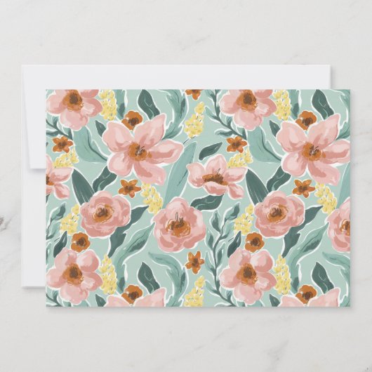 おしゃれなミント sage ピンクの花のカスタム ブライダルシャワー サンキューカード (裏面)