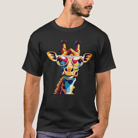 おしゃれなメガネのキリン グラフィック – 動物好きな人へ Tシャツ (正面)