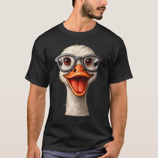 おしゃれなメガネをかけたカモのTシャツ – かわいい！ Tシャツ (正面)