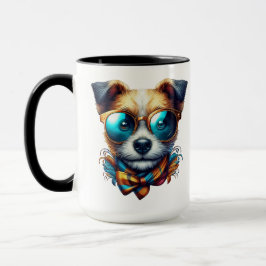 おしゃれなメガネ犬のカラフルなモダンペットアート マグカップ