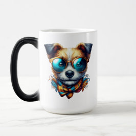 おしゃれなメガネ犬のカラフルモダンペットアート モーフィングマグカップ