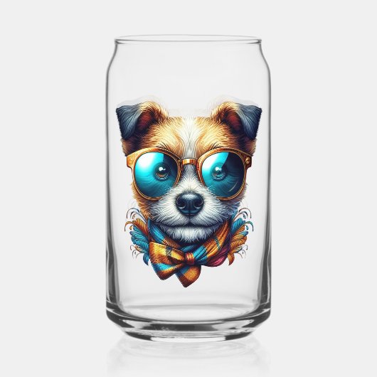 おしゃれなメガネ犬のモダンなペットアート ガラス缶 (正面)
