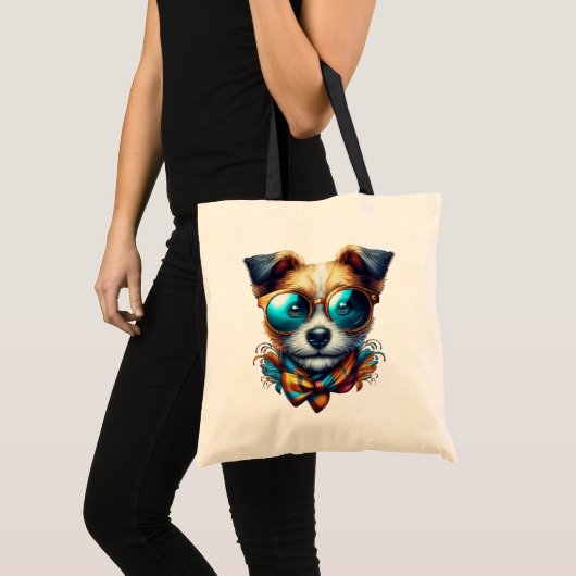 おしゃれなメガネ犬のモダンなペットアート トートバッグ (正面(商品))