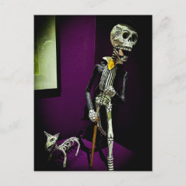 おしゃれなメキシコの死者の日スケルトンと犬 ポストカード