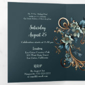 おしゃれなメタリック フラワー スイート16 パーティー招待状 三つ折り招待状 (内部最初)