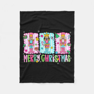 おしゃれなメリークリスマス かわいいナイキ風のくるみ割り人形の女の子 女性向け フリースブランケット