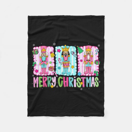 おしゃれなメリークリスマス かわいいナイキ風のくるみ割り人形の女の子 女性向け フリースブランケット (正面)