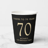 おしゃれなメンズのブラックゴールドの70歳の誕生日パーティー 紙コップ (裏面)