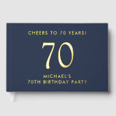 おしゃれなメンズブルーの70歳の誕生日パーティー ゲストブック (正面)