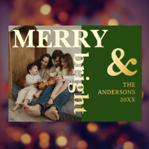 おしゃれなモスグリーンの「Merry & Bright Family Photo」