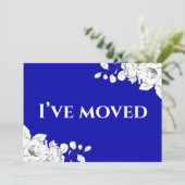 おしゃれなモダンなロイヤルブルーと白の花柄　引越しました 案内状 (スタンド正面)