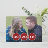 おしゃれなモダンな円形の写真を使った結婚式の招待状（Save the Date） 招待状 (スタンド正面)