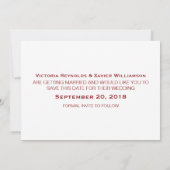 おしゃれなモダンな円形の写真を使った結婚式の招待状（Save the Date） 招待状 (裏面)