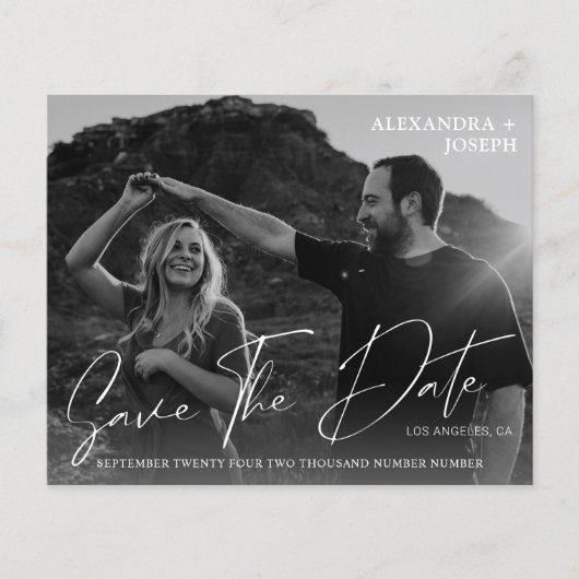 おしゃれなモダンな写真の白黒日付保存 invitation (正面)