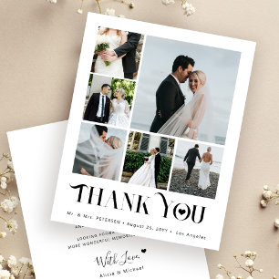 おしゃれなモダンな多写真コラージュ結婚式の感謝カード