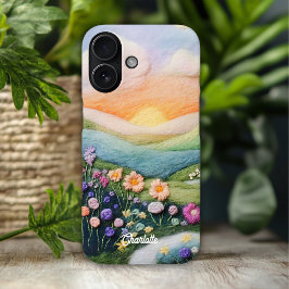 おしゃれなモダンな花の夕焼けの名前入り iPhone 16ケース
