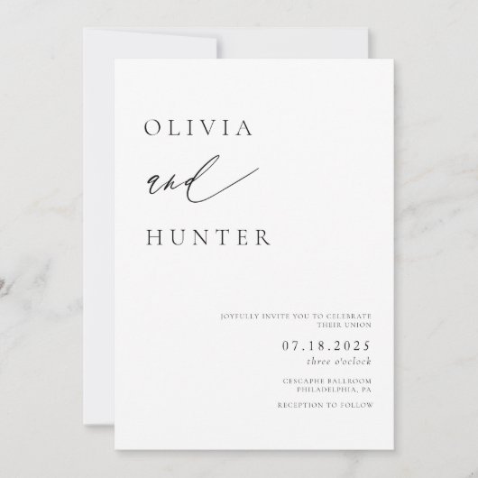 おしゃれなモダンな黒と白の結婚式 招待状 (正面)