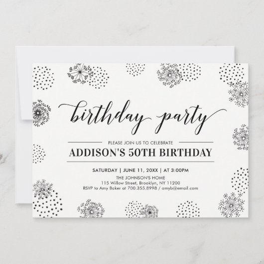 おしゃれなモダンな50歳の誕生日パーティー 招待状 (正面)