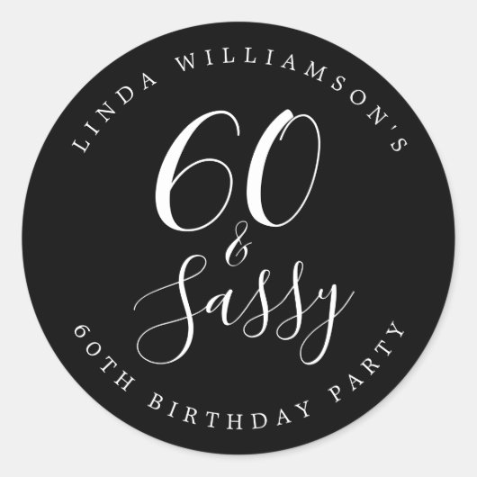 おしゃれなモダンな60 おてんば 黒白 60歳の誕生日 ラウンドシール (正面)