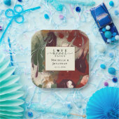 おしゃれなモダンアブストラクト赤緑ウェディング ペーパープレート (パーティー)