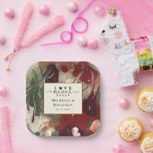 おしゃれなモダンアブストラクト赤緑ウェディング ペーパープレート (パーティー)