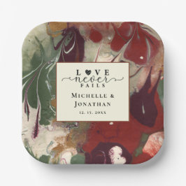 おしゃれなモダンアブストラクト赤緑ウェディング ペーパープレート