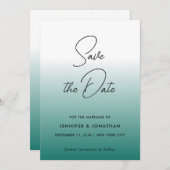 おしゃれなモダンエレガントなターコイズブルーのシンプルなカリグラフィー セーブザデート (正面/裏面)