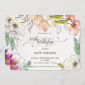 おしゃれなモダンエレガントな水彩花の誕生日 招待状 (正面/裏面)