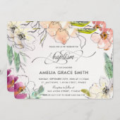 おしゃれなモダンエレガントな水彩花イラストの洗礼証明書 招待状 (正面/裏面)