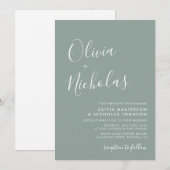 おしゃれなモダンカリグラフィーサイングリーンウェディング 招待状 (正面/裏面)