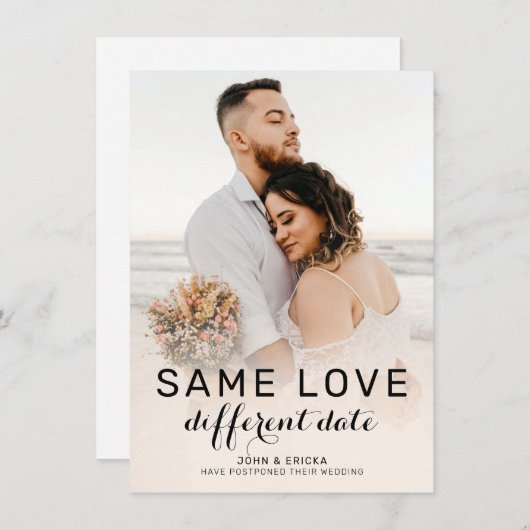 おしゃれなモダンカリグラフィー写真 結婚式延期のお知らせ 案内状 (正面/裏面)