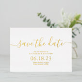 おしゃれなモダンカリグラフィー結婚式Save the Date 箔招待状 (立ち正面)