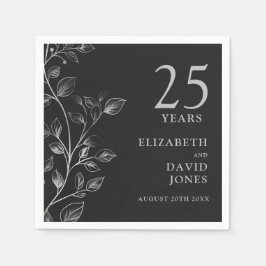 おしゃれなモダンシルバー フラワー 25周年結婚記念日 スタンダードカクテルナプキン