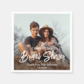 おしゃれなモダンスクリプトと写真 ミニマルなウェディングシャワーデコレーション スタンダードカクテルナプキン (正面)