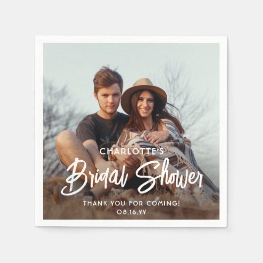 おしゃれなモダンスクリプトと写真 ミニマルなウェディングシャワーデコレーション スタンダードカクテルナプキン (正面)