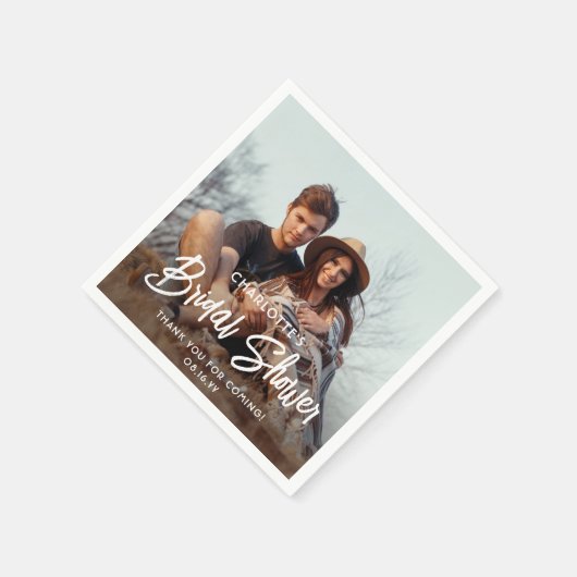 おしゃれなモダンスクリプトと写真 ミニマルなウェディングシャワーデコレーション スタンダードカクテルナプキン (角)