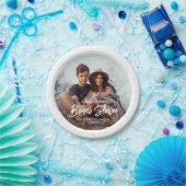 おしゃれなモダンスクリプトと写真 ミニマルなウェディングシャワー ペーパープレート (パーティー)