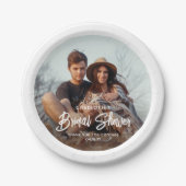 おしゃれなモダンスクリプトと写真 ミニマルなウェディングシャワー ペーパープレート (正面)
