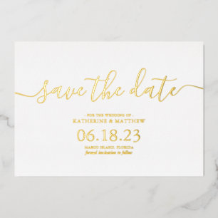 おしゃれなモダンスクリプト結婚式のSave the Date 箔招待状