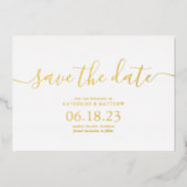 おしゃれなモダンスクリプト結婚式のSave the Date 箔招待状 (正面)