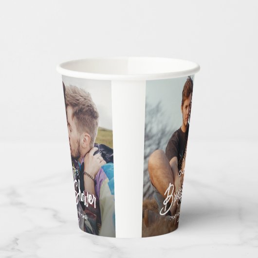 おしゃれなモダンスクリプト2写真ミニマルウェディングシャワー 紙コップ (左)