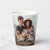 おしゃれなモダンスクリプト2写真ミニマル ブライダルシャワー 紙コップ (裏面)
