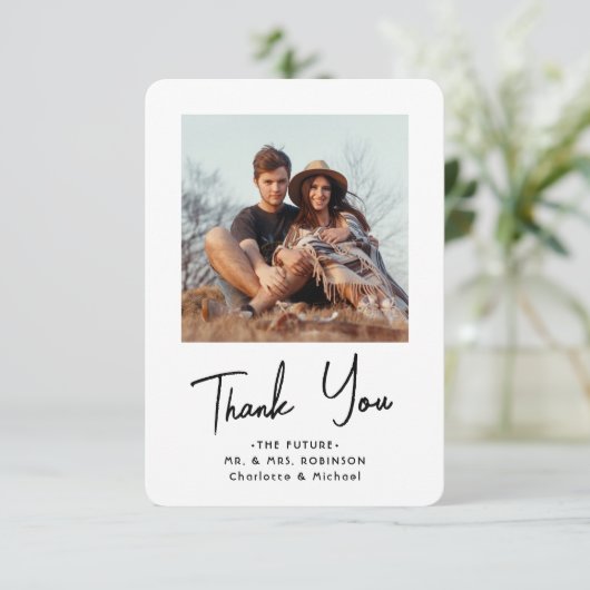 おしゃれなモダンスクリプト2枚写真 ブライダルシャワー お礼 サンキューカード (スタンド正面)