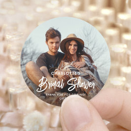 おしゃれなモダンスクリプト＆写真 ウェディングシャワーお礼メッセージ ラウンドシール