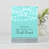 おしゃれなモダンターコイズブルーのストリングライト＆ブリング 招待状 (スタンド正面)