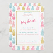 おしゃれなモダントロピカルパイナップルベビーシャワー 招待状 (正面/裏面)