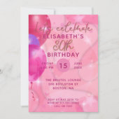 おしゃれなモダンピンクの風船 30歳の誕生日パーティー 招待状 (正面)