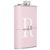 おしゃれなモダンブラッシュピンクのイニシャル名 フラスク (右)