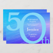 おしゃれなモダンブルーの誕生日招待状 招待状 (正面/裏面)