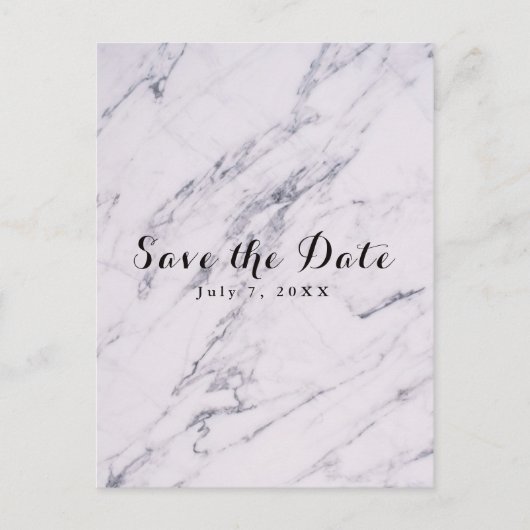 おしゃれなモダンマーブル結婚式Save the Date 案内ポストカード (正面)
